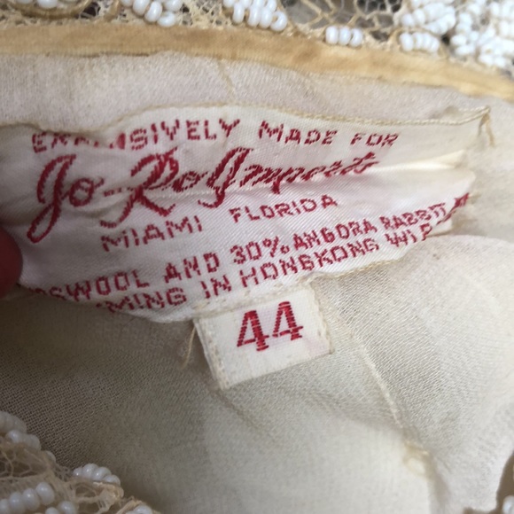 Mid Century Angora and Wool Boutique Sweater With Lace and Beaded Embellishment - Picture 2 of 7